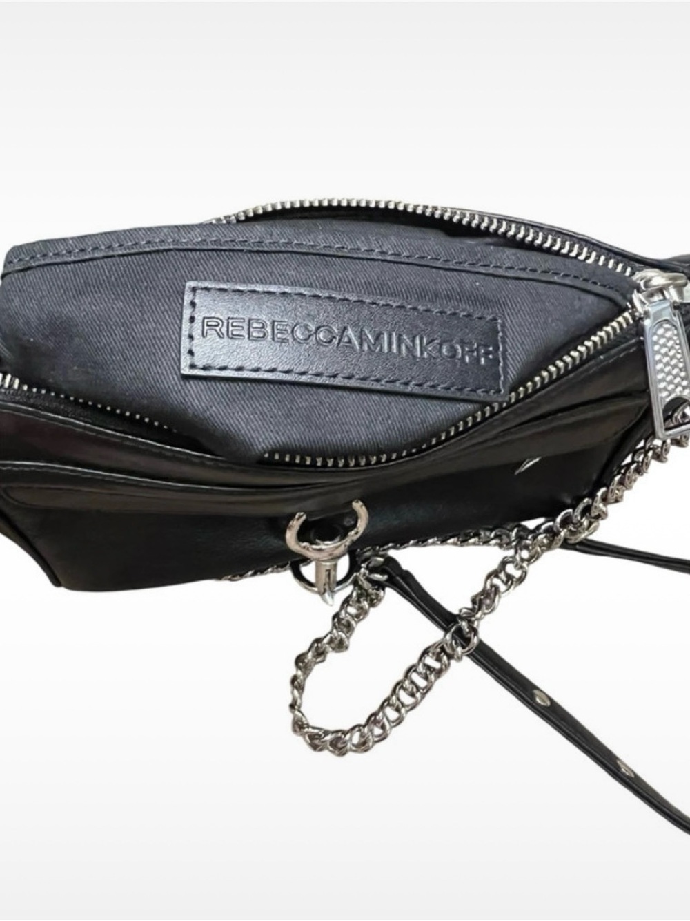Rebecca Minkoff Black Leather Crossbody with Silver Chain Detail - Picture 2 of 5